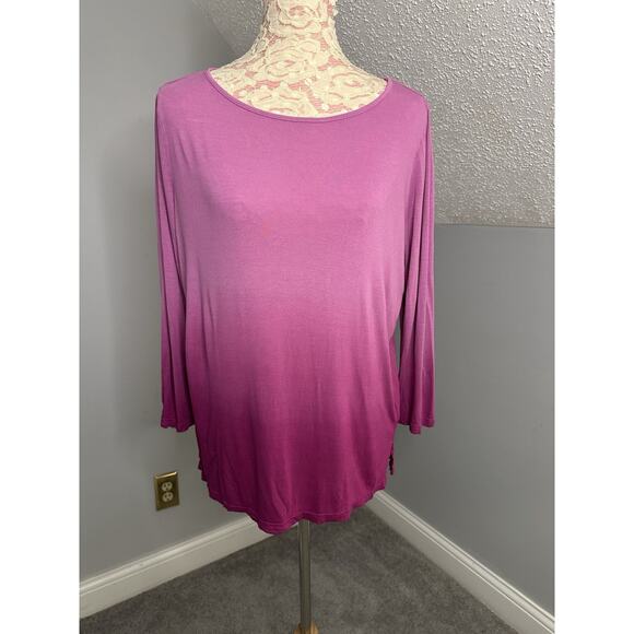 EUC Lauren Ralph Lauren Ombré 3/4 Sleeve Top Sz Large Pink Purple Lightweight - Picture 1 of 7
